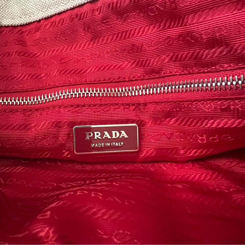 Prada Authentic Canvas Tote With Red Leather Trim - image 4